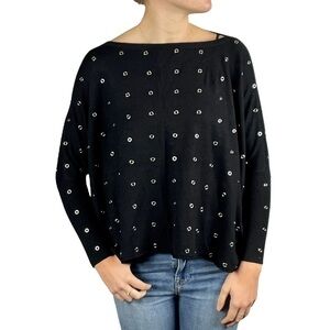 T-BAGS LOS ANGELES GROMMET EMBELLISHED DOLMAN SLEEVE BOAT NECK OVERSIZED SWEATER